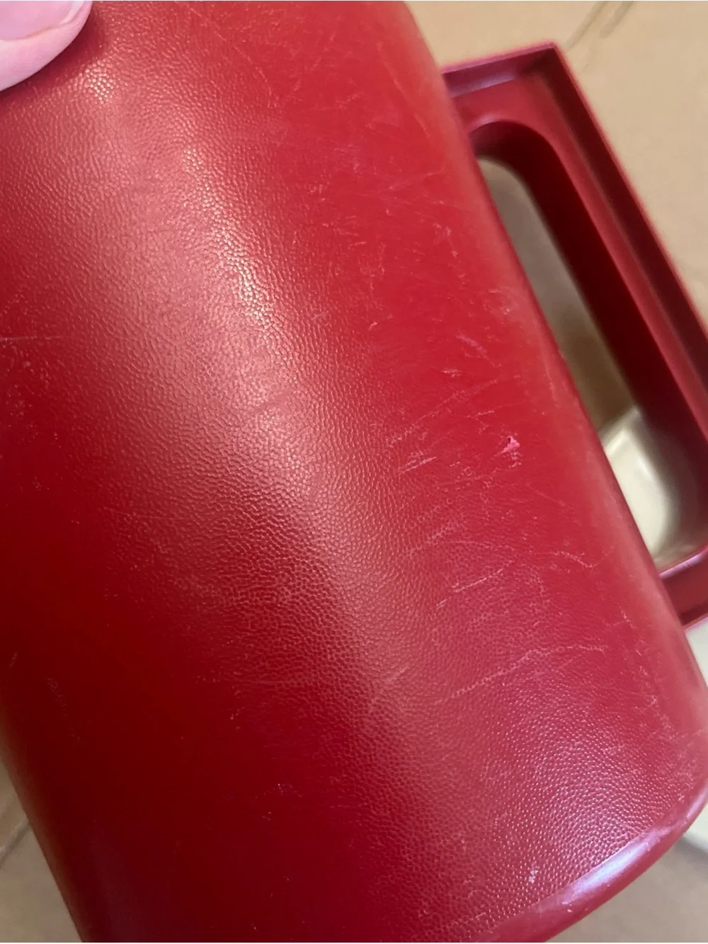 Tupperware Red Plastic Pitcher with Cream Lid